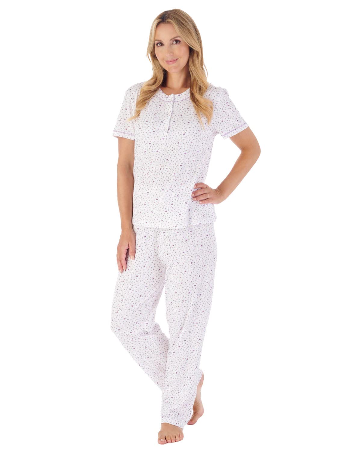 Slenderella Short Sleeve Ditsy Print Pyjamas PJ03142 Ivory 16-18