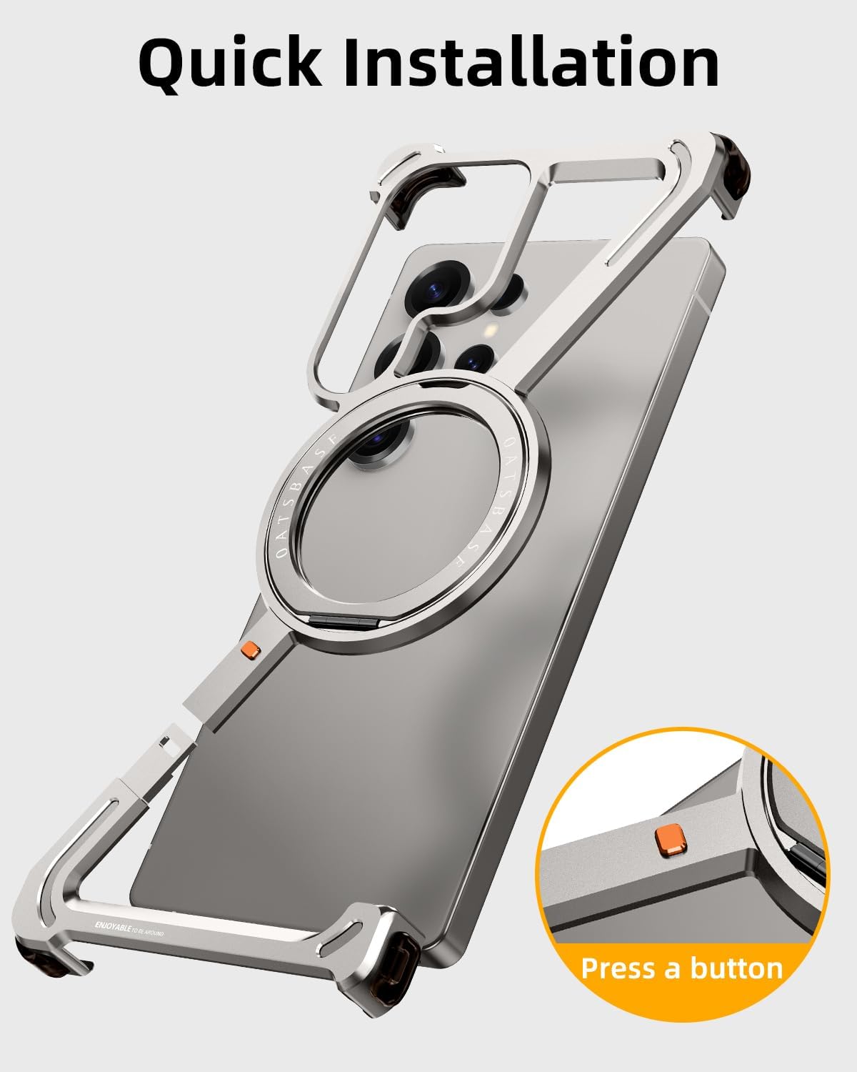 OGRANEE Z Metal Case for Samsung Galaxy S25 Ultra Frameless Aluminum Alloy Bumper with Magnetic Kickstand, Minimalist Shockproof Hard Cool Cover with 360°Rotating Ring Holder Stand for Men, Natural