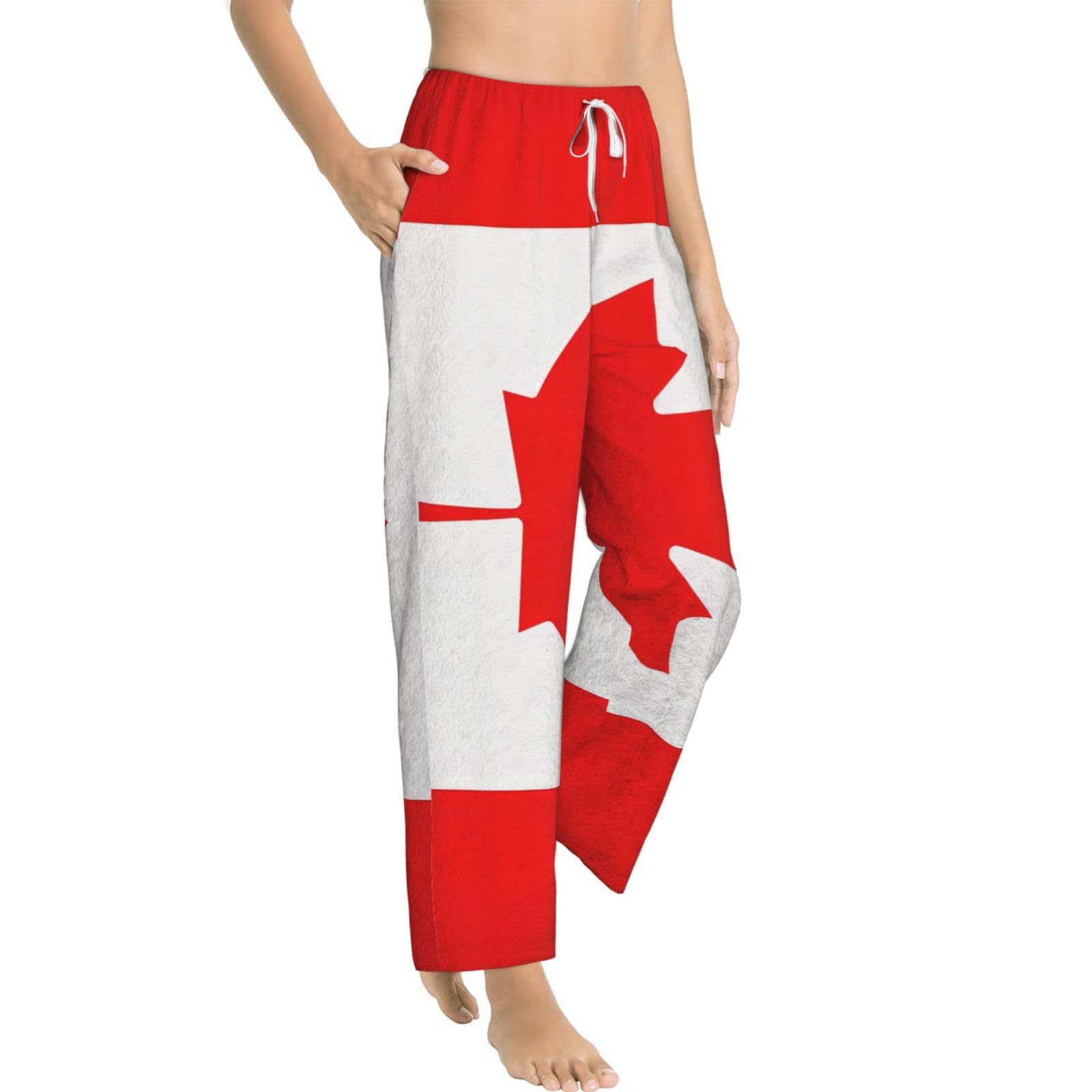 Flanell-Pyjamahose für Damen, Motiv: kanadische Flagge, warm, bequem, Lounge-Schlafhose für Urlaub, Weihnachten