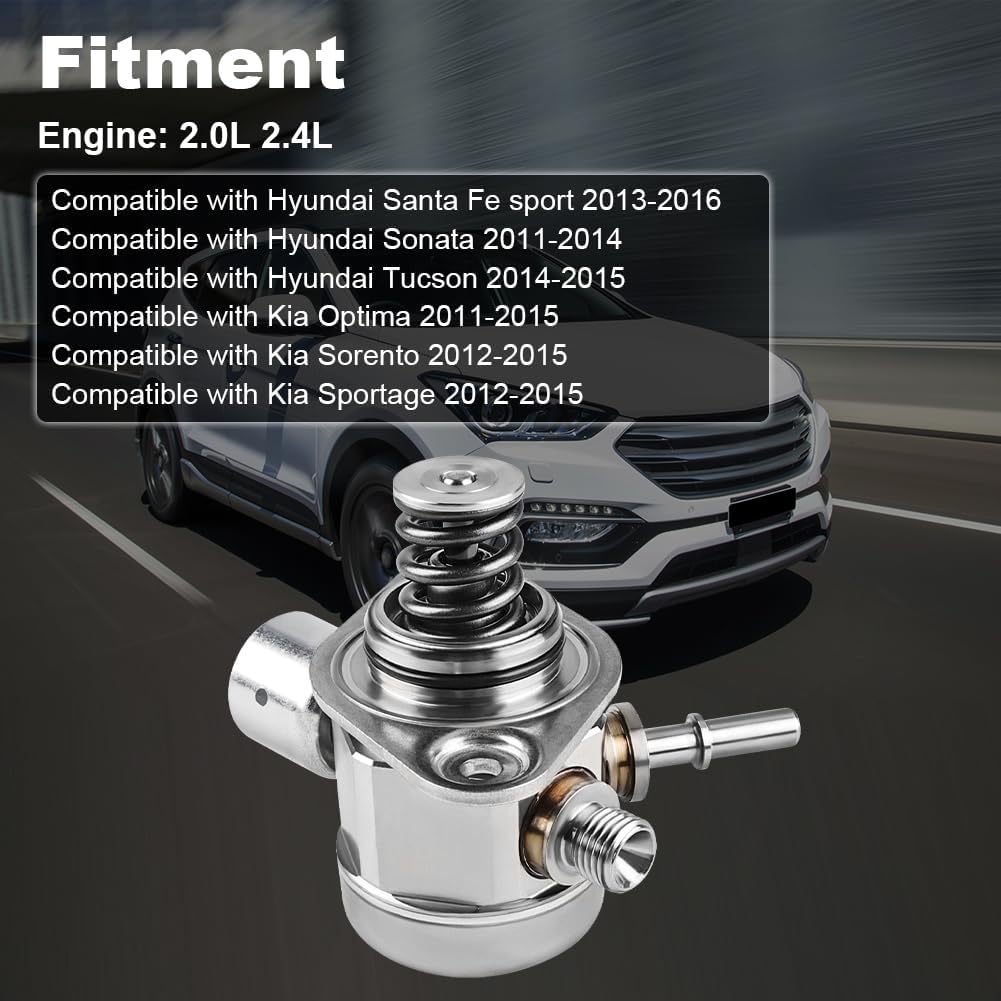 WATERWICH High Pressure Fuel Pump Compatible with Hyundai Santa Fe sport Sonata Tucson Kia Optima Sorento Sportage L4 2.0L 2.4L 2011-2016 Replacement for 35320-2G740 353202G720 353202G730