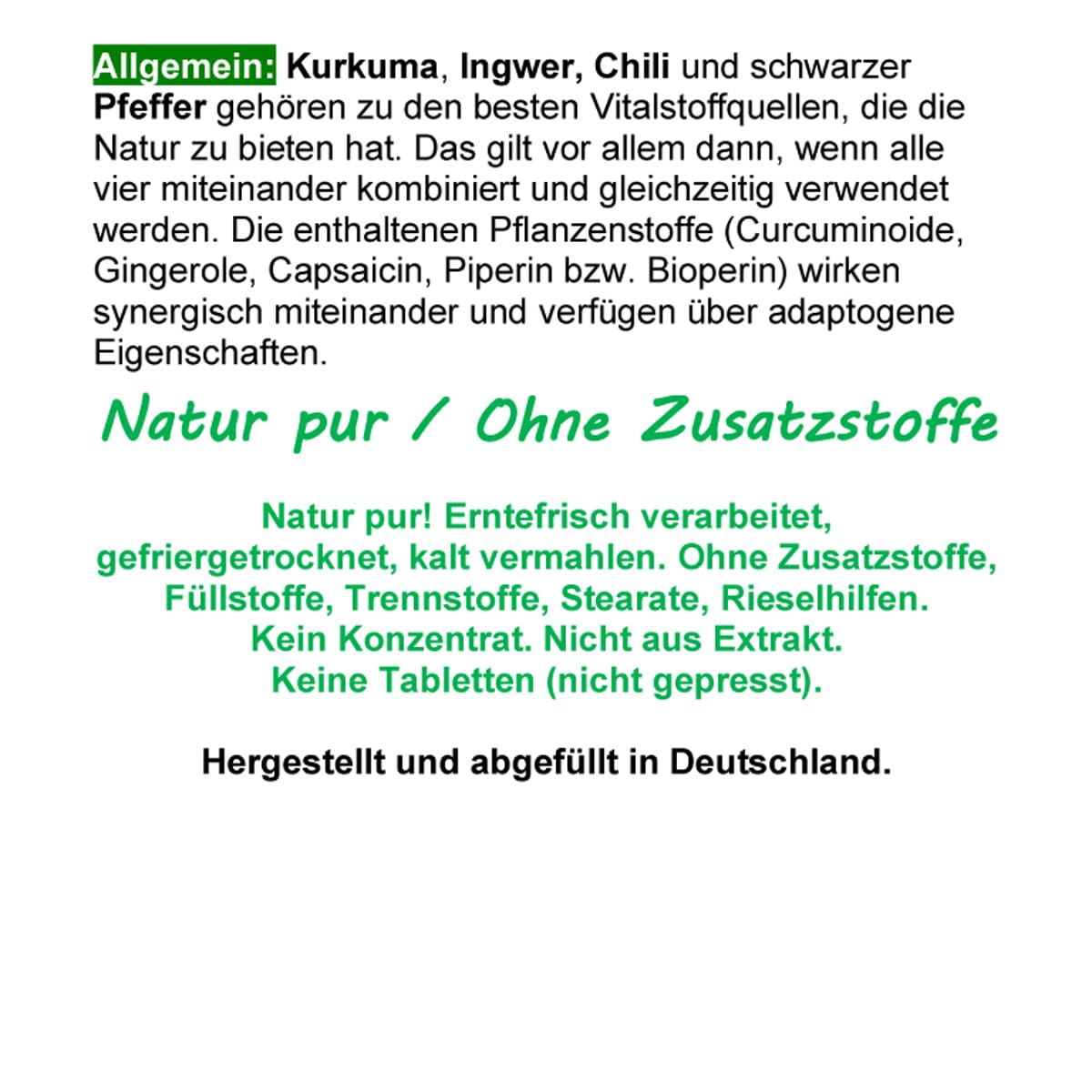 KURKUMA + INGWER + CHILI + PFEFFER - Piperin & Curcumin - UniKomplex - 360 (3x120) Pulver Kapseln - Natur pur - OHNE ZUSATZSTOFFE. 27040-3