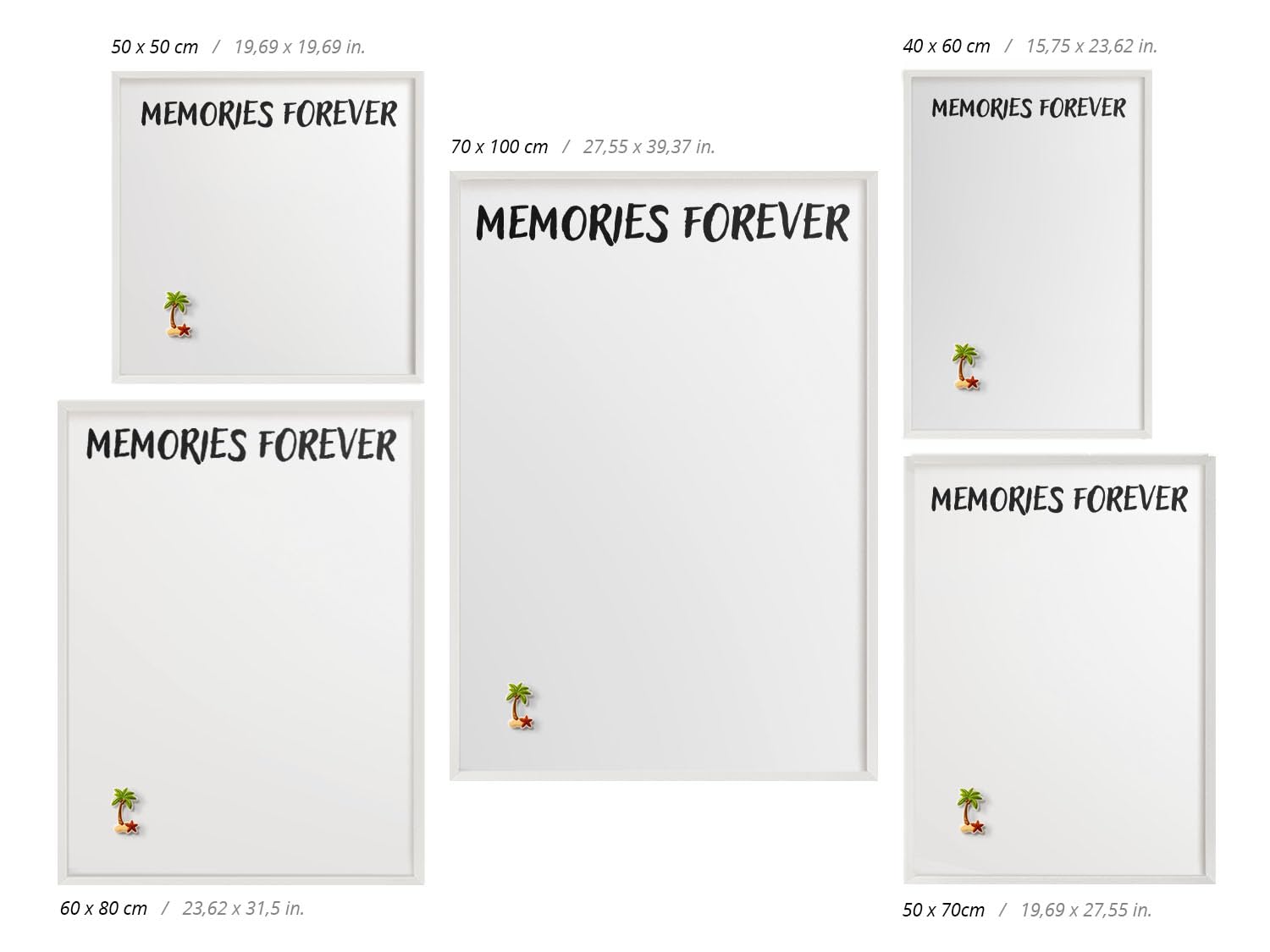 Pizarra Magnética de Pared 40x60 cm | con Marco Blanco | Memories Forever | Montaje Fácil | Tablero Imantado | Para Imanes Turísticos, Recuerdos de Viaje y Fotos | Decoración para Salón o Pasillo