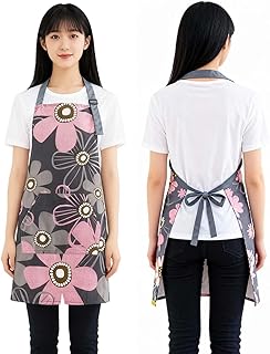[GRTUFOBA] エプロン レディース メンズ 首掛け 調節可能 大容量ポケット付き おしゃれ 可愛い 防水 速乾 防汚 防しわ カフェエプロン キッチン 飲食店 料理用 作業用