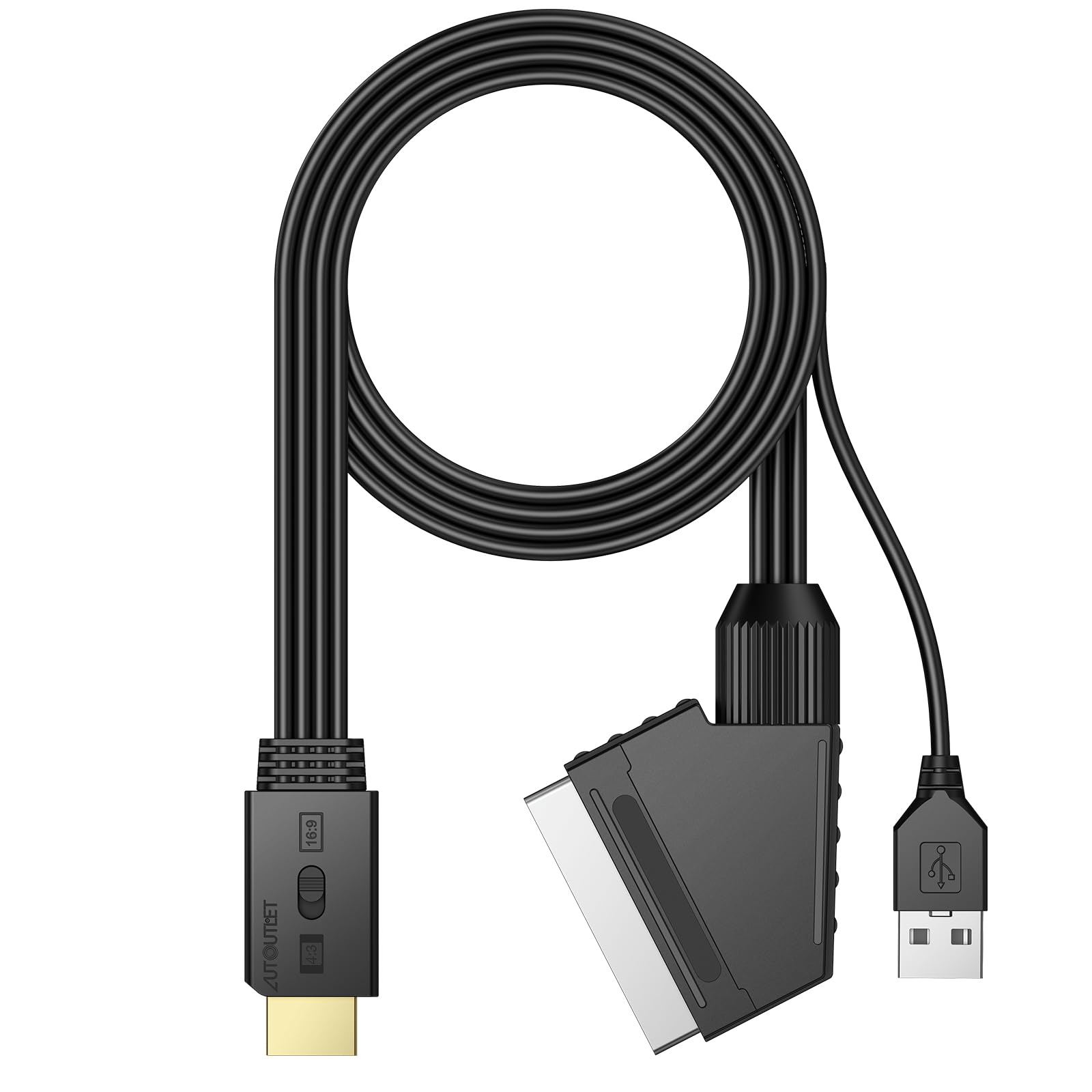 AUTOUTLET Convertitore Scart a HDMI 1080P Supporto Conversione 16:9 4:3 PAL NTSC Adattatore con Cavo 150 cm