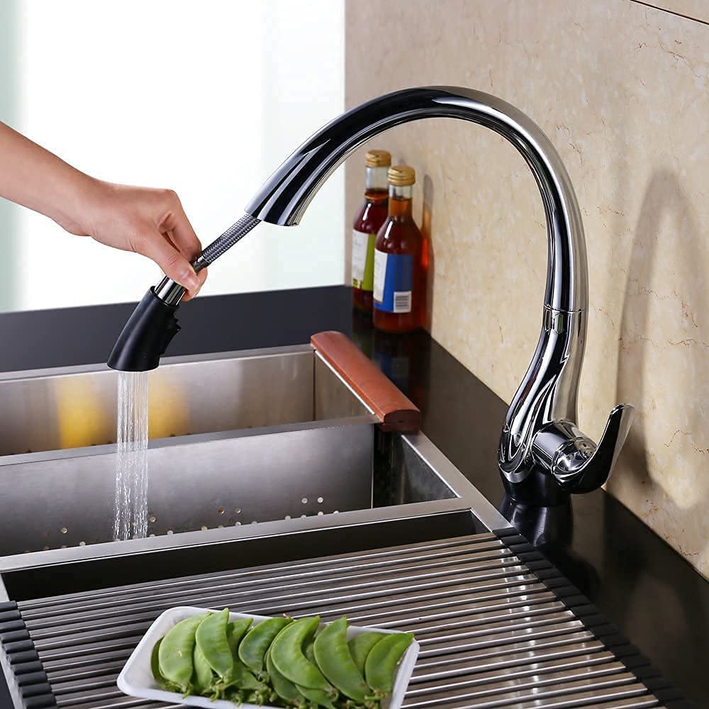 Grifos,Grifo de Cocina Profesional Grifo de Fregadero Giratorio de 360 ° con Ducha de vajilla extraíble/Extensible Grifo Mezclador Monomando Grifo de Fregadero de Cocina de latón