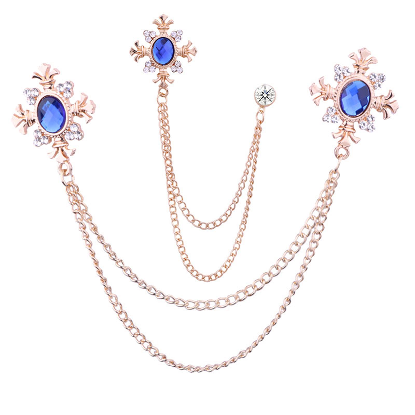 2PCS Long Chain Brooch Crystal Tassel Brooch Pin Gem Brooch Fashion Scarf Tie Pins for Women Men Wedding