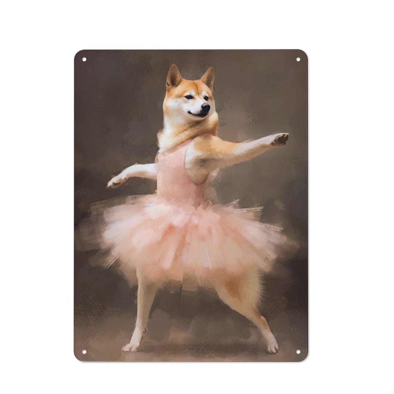 Junmoney Style-9 Metal Wall Sign 40X30cm Featuring Shiba Inu Ballerina For Garage Or Workshop, For Garage, Workshop And Man Cave Decoration