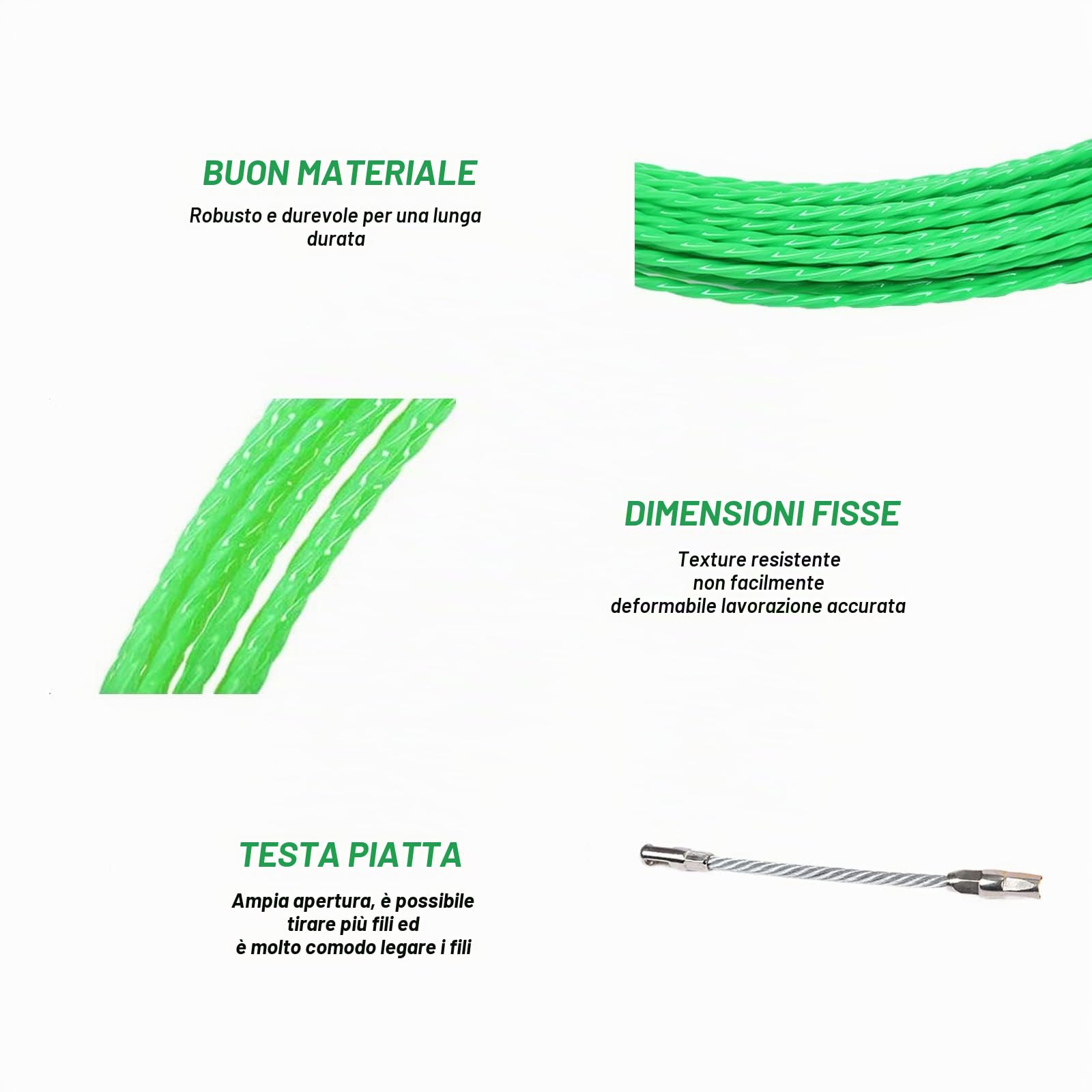 Sonda Elettricista 20 m, φ 4 mm Sonda Tiracavi, Sonda Passacavi Molla, per la Posa di Cavi di Condotti Vuoti, Estrattore Cavi Per Cavi Elettricista