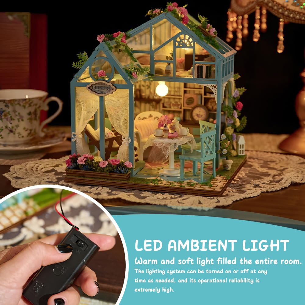 Casa de Muñecas en Miniatura Maquetas, DIY Miniature House Maquetas, Miniatura Invernadero con Luz, DIY Casa en Miniatura para Adultos, Regalo para Niño Adultos Cumpleaños Navidad