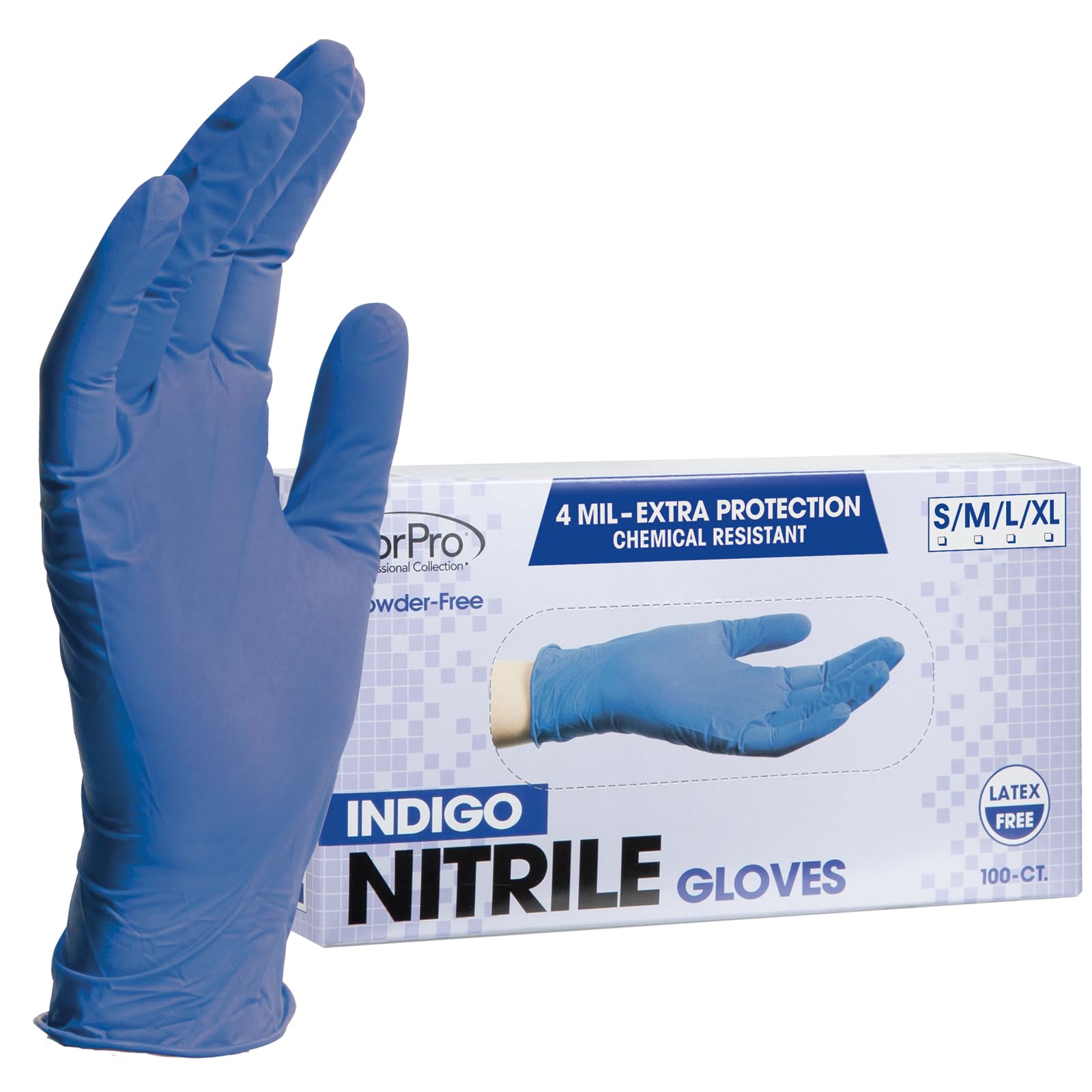 ForPro Professional Collection Disposable Nitrile Gloves, Chemical Resistant, Powder-Free, Latex-Free, Non-Sterile, Food Safe, 4 Mil, Indigo, Medium, 100-Count