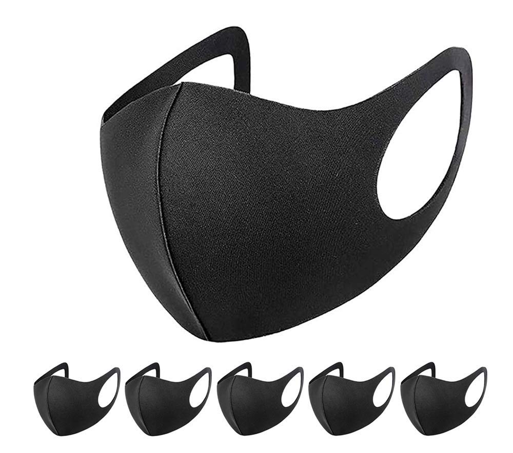 6 PCs Reusable Fabric Face Cover Black - UK Seller, one size