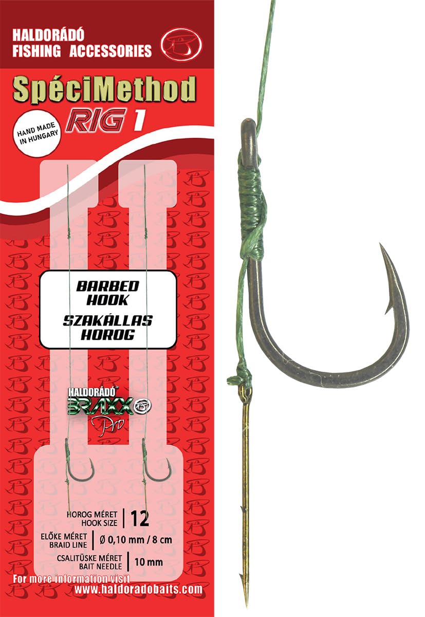 Haldorado SpéciMethod Rig 1, Barbed Hook Size 12, 8 cm Braided Line, 10 mm Bait Needle, Fine Fishing Rig, 2-Qty
