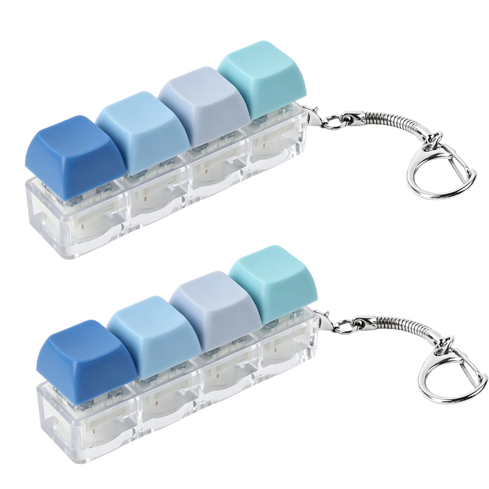 2PCS Keyboard Fidget Toy, 4 Keys Clicker Fidget Toys Funny Stress Relief Keyboard Toys for Adults Kids Portable Finger Decompression Keyring for Office School (Blue)