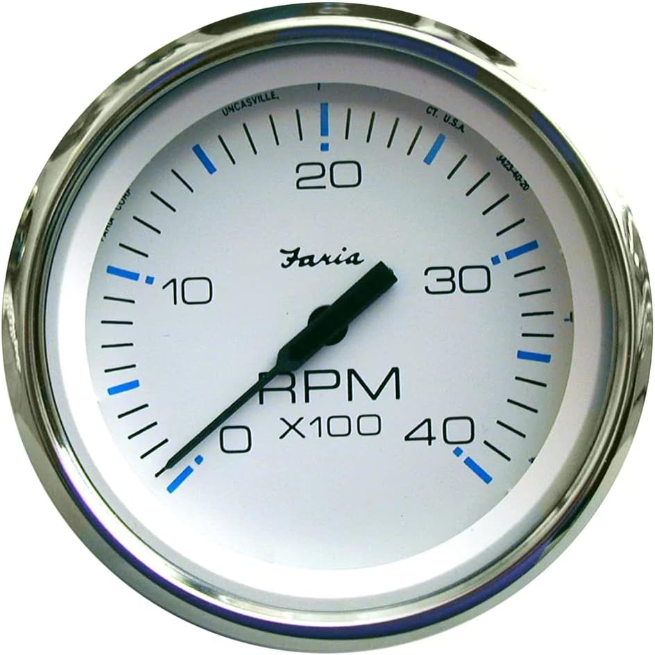 Faria Beede Instruments Faria 33842 Chesapeake Tachometer 4000 RPM Gauge - White SS, 4", Beige