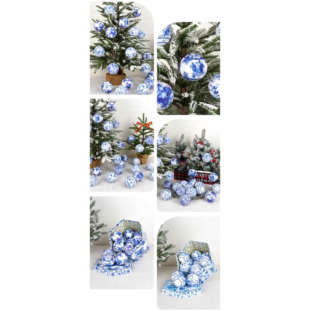 SYALEO Ornements de Boule de Noël de Style Chinois Ornements de Boule Suspendue à Motif en Porcelaine Bleue et Blanche 14 pièces 75 mm / 2,95 '' Boules de Noël pour Arbre de Noël