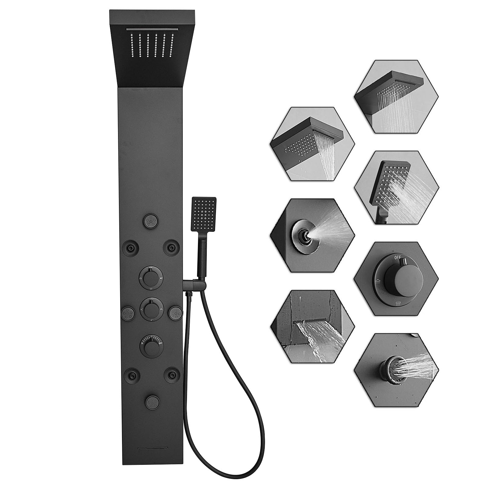 Bathfinesse Shower Massage Panel Black 6 in 1 Multifunction