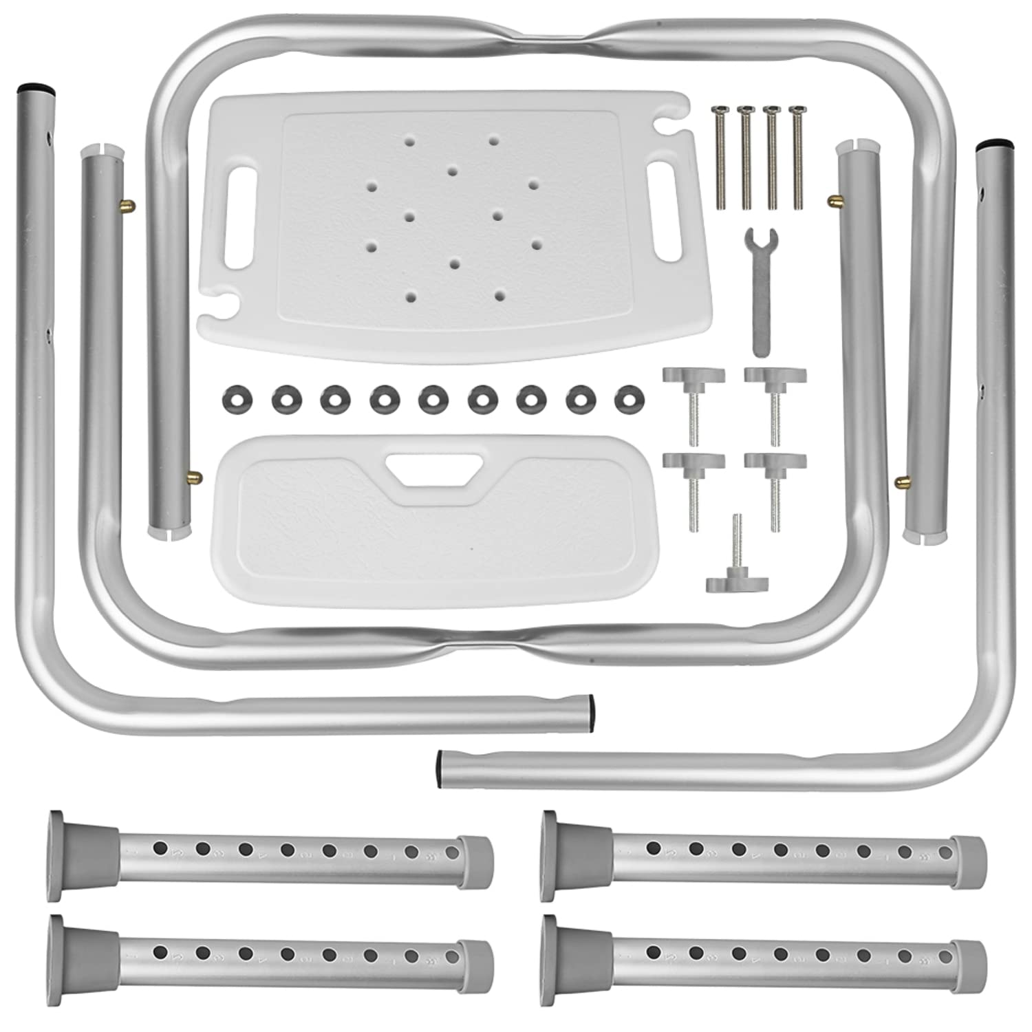 SHISHI Silla de Baño Antideslizantes, Taburete de Baño Mayores, Taburete de Ducha Altura Regulable, Aluminio y Plástico, Silla Ducha con Respaldo, Blanco C, 38×36×(70-83) cm