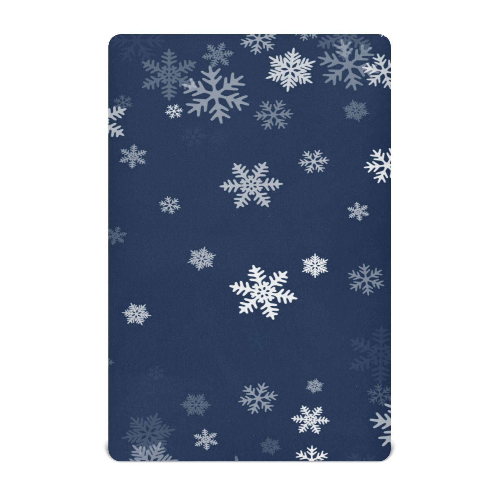 Moudou Blue Snowflake Playard Sheet for Boy Girls, Soft Breathable Fitted Toddler Sheet for Standard Playard Bed Mattress, 39 x 27 x 5 Inch