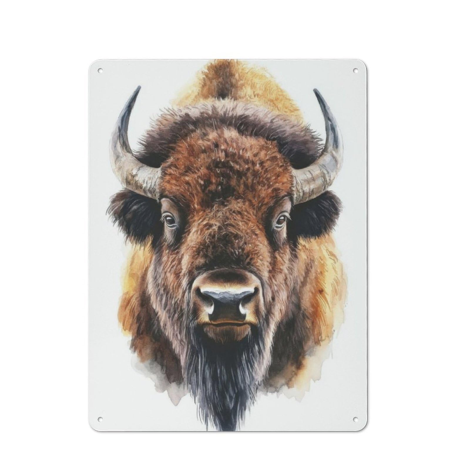 Junmoney Watercolor Bison Portrait Vintage Printed Metal Sign 40X30cm For Workshop Wall, A Decorative Gift For A Newly Furnished Workshop