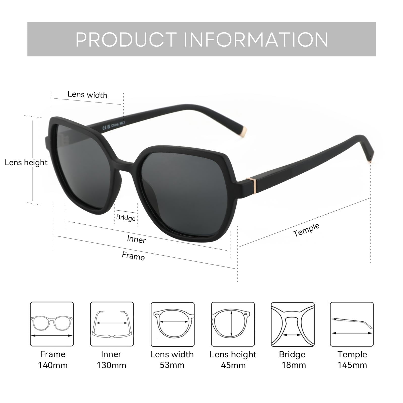 Modne sześciokątne okulary przeciwsłoneczne z polaryzacją damskie Uv400 Geometria Shade Ladies