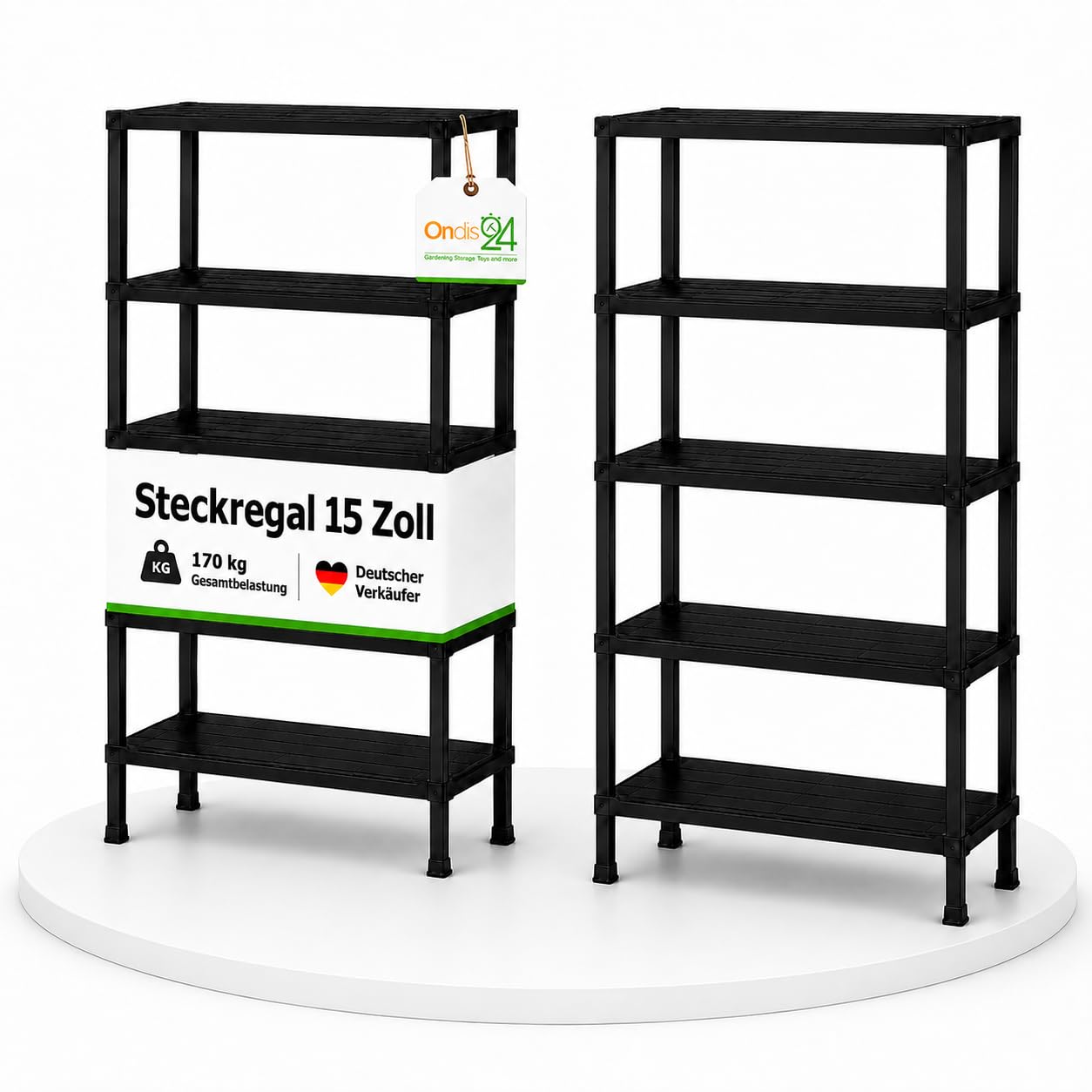Ondis24 2X Regal, Lagerregal, 71 x 35 x 172 (H) cm, Steckregal, Kunststoffregal, 15 Zoll Schwerlastregal, bis zu 170 kg belastbar