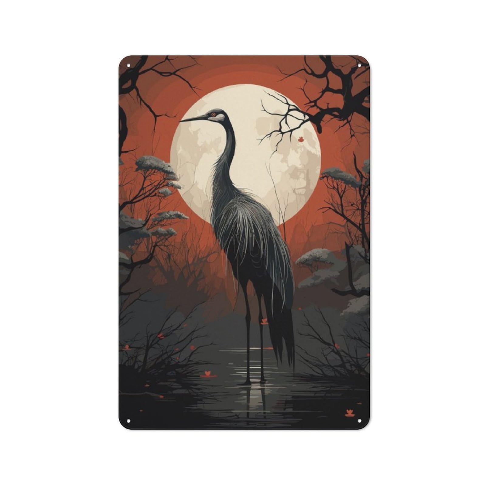 Junmoney Black Stork Vector Classic Metal Wall Sign 30X20cm, Pub Wall Decor For Diner, Restaurant, Shed Or Kitchen