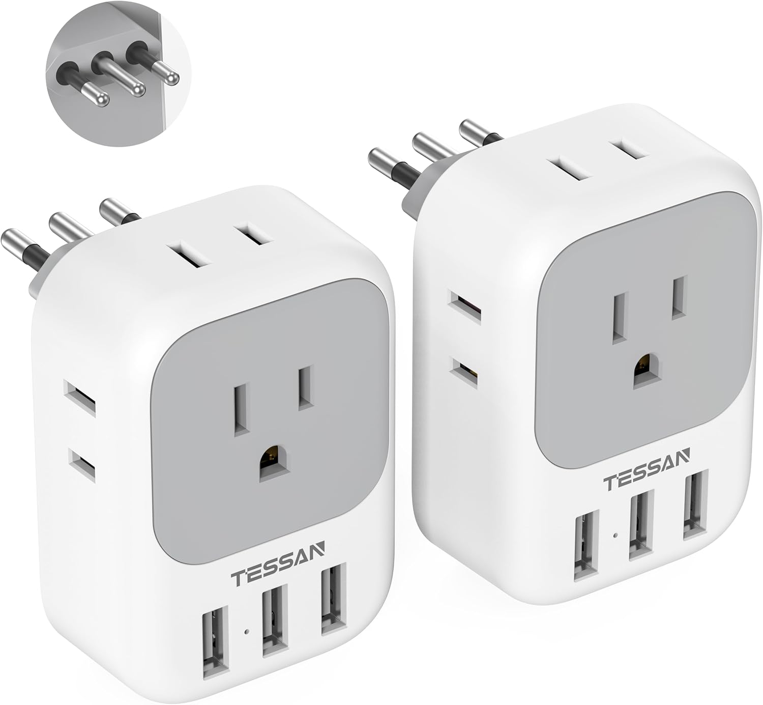Italy Power Adapter 2 Pack, TESSAN Italy Travel Plug