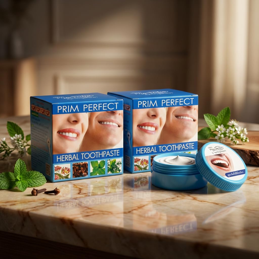 Prim Perfect Dentifrice Herbal aux Extraits de Plantes Menthol Camphre Girofle - Soin Buccal Quotidien - Lot de 2 x 25g