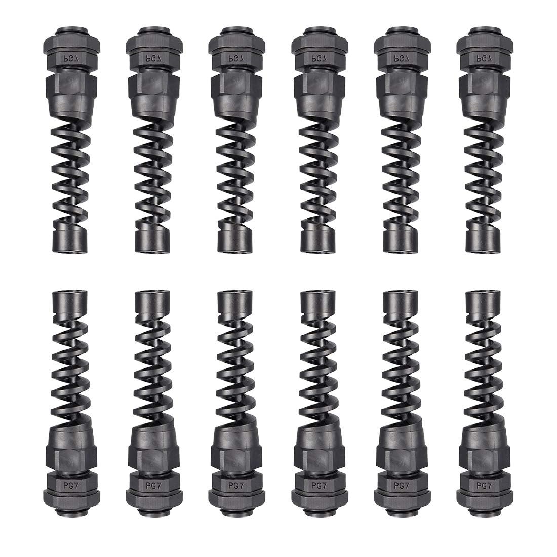 TA-VIGOR 12Pcs PG7 Cable Gland 3mm-6.5mm Wire Hole Waterproof Nylon Connector Joint Adjustable Locknut with Strain Relief Black