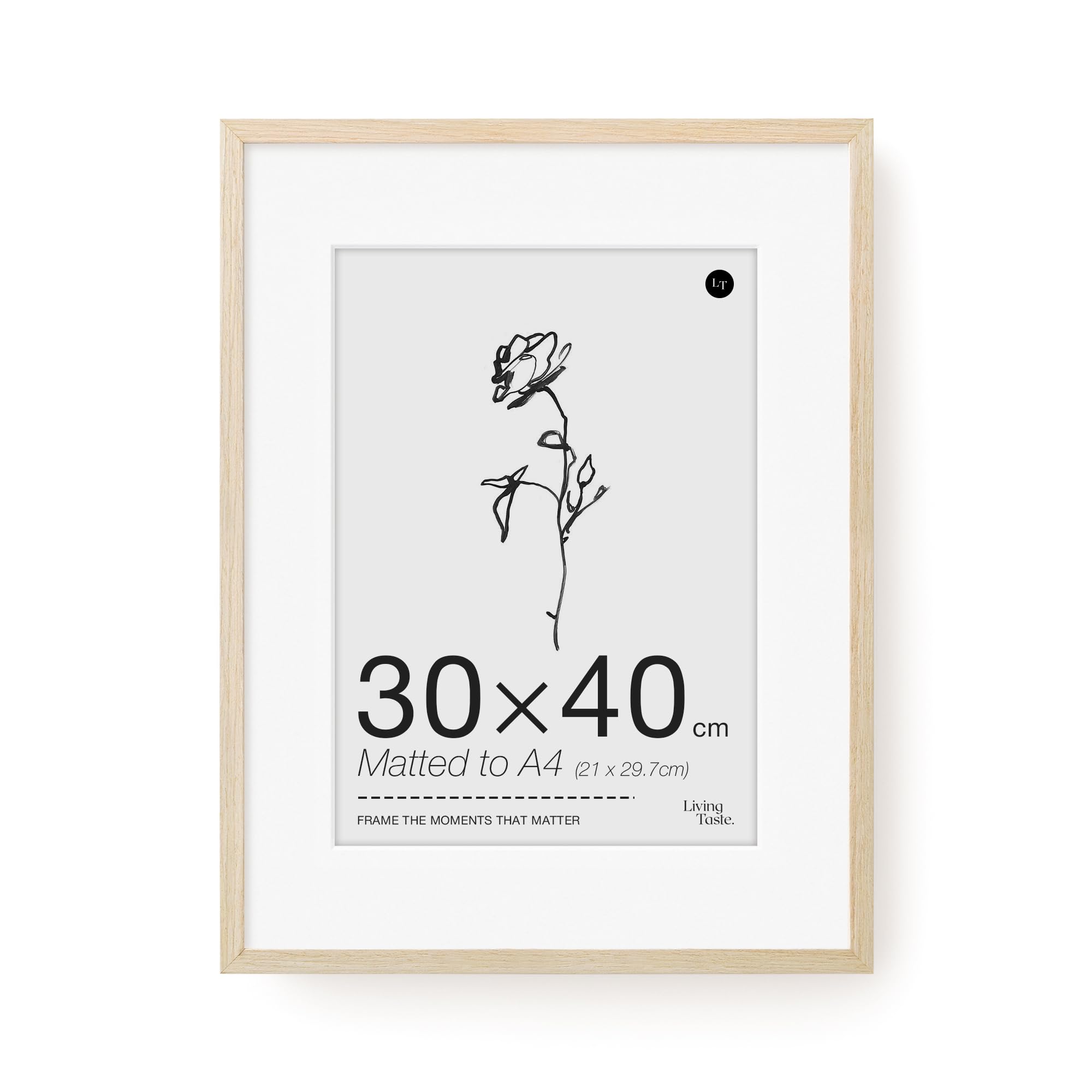 LIVINGTASTE 30x40cm Picture Frame, 12x16 inch Wood Photo Frame with Mount for A4, 1 Pack Natural Oak Finish Wall Frame with Acrylic Front, Ideal for Family Photos in Living Room — image 1