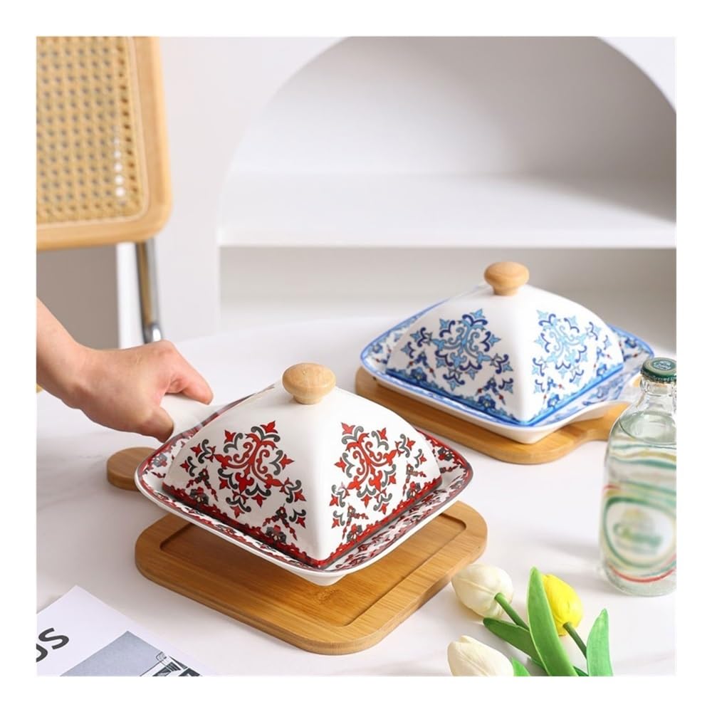 Naczynie do pieczenia Talerz do zapiekania ryżu, kuchenka mikrofalowa z pokrywką, ceramiczna forma do pieczenia, naczynie na ser i masło, talerze komercyjne(Red)