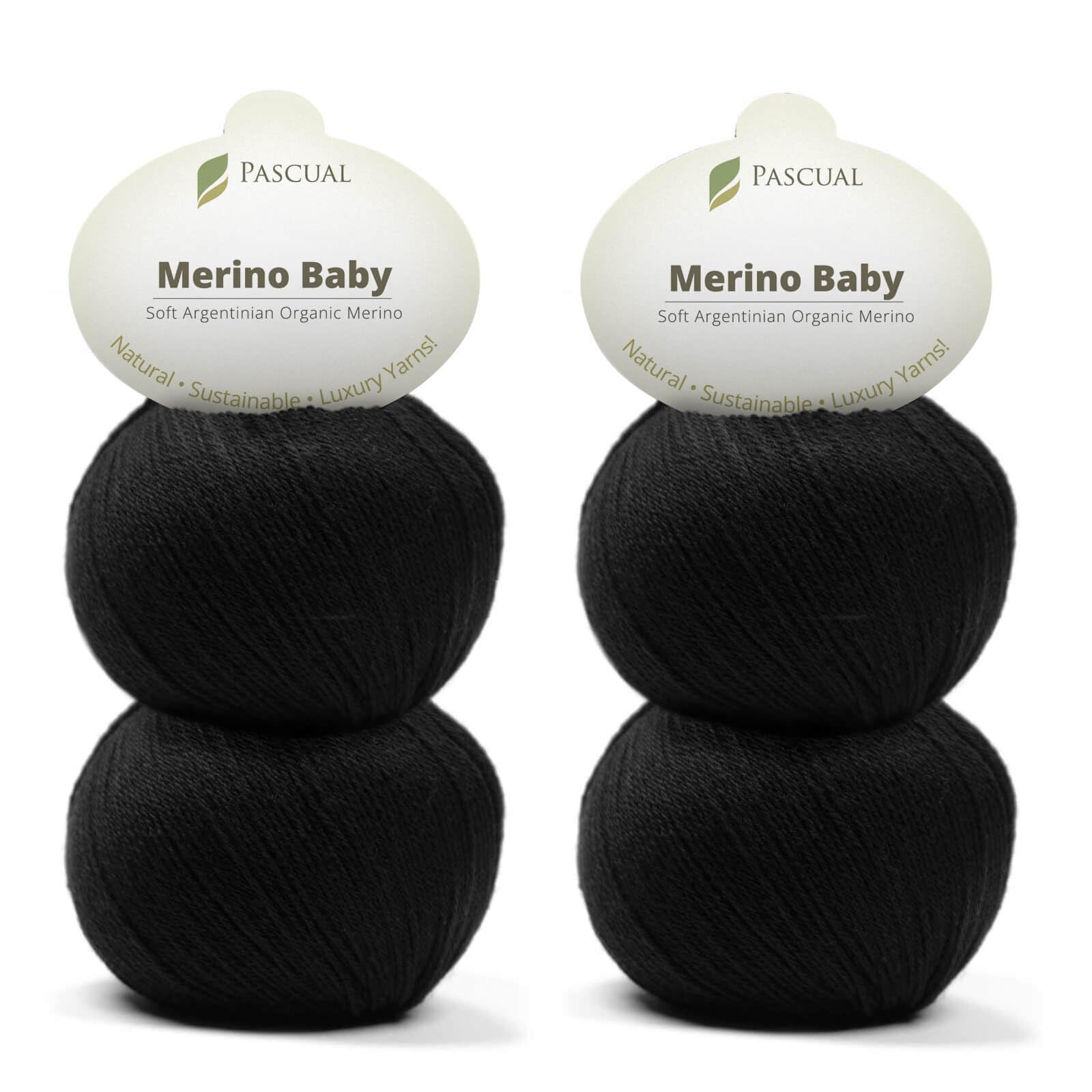 PASCUALI Lana merino per neonati, 100% lana vergine merino, lana merino per lavorare a maglia e all'uncinetto, set da 4 gomitoli da 200 g, colore: nero 326