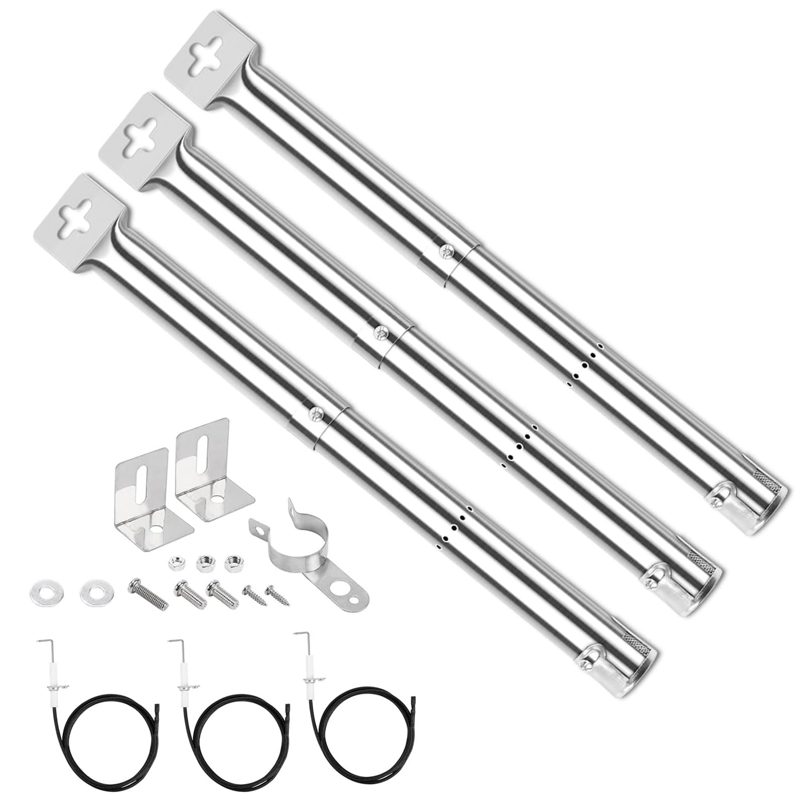 Uniflasy 31–44 cm Universal Gasgrill Brenner für Enders, Landmann, Tepro, Campingaz, Perfect Flame, Uniflame Lowes Gasgrills, 3 Stück Verstellbarer Edelstahl Rohrbrenner, Rohrbrenner für Gasgrill
