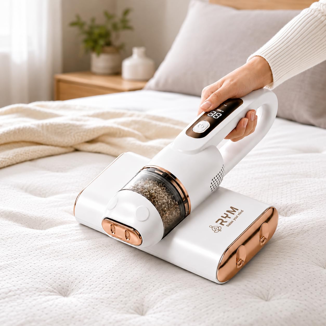 RYM Cordless Mite Remover | UV Disinfection with Gravity Sensor | 6-Speed Suction for Bed, Mattress, Sofa| HEPA Filter | Patting Roller | Rechargeable Battery with Type-C Fast Charging-image-43
