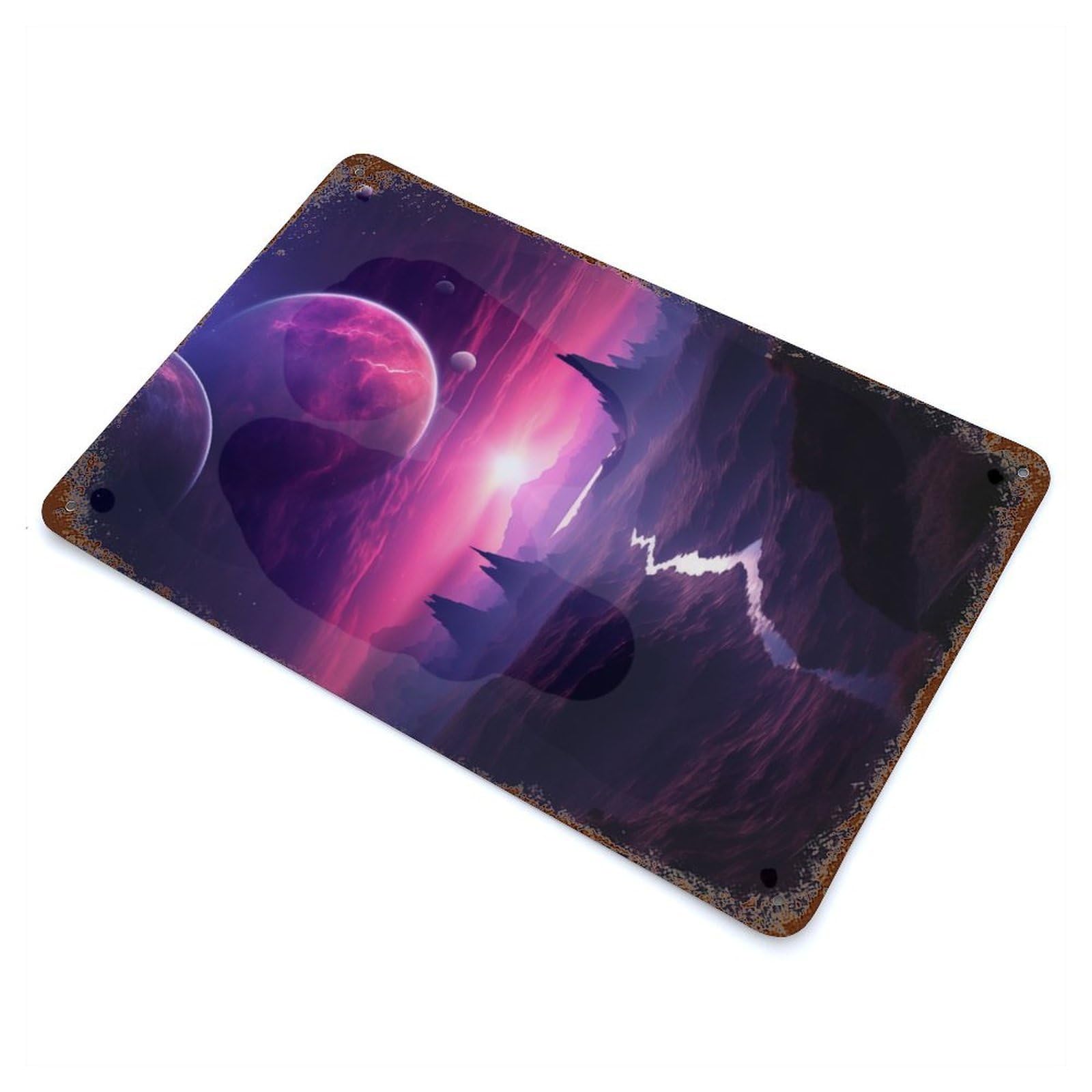 Landscape Alien Planet Decorative Tin Sign 11.8"x7.9", Ideal for Garage, Bar And Workshop Decor