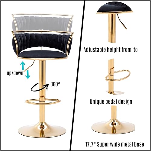 Miniatura 4 de LukeAlon Juego de 2 taburetes de mostrador modernos de terciopelo, giratorios de 360 de 28.75 pulgadas de altura del asiento con patas doradas,