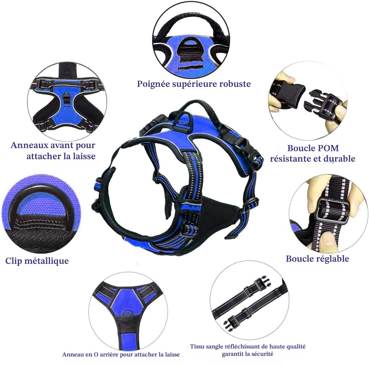 Ensemble de laisse de harnais personnalisé pour chien sans traction avec nom et numéro de téléphone, harnais de gilet personnalisé résistant pour éviter les tractions, l’étouffement, l