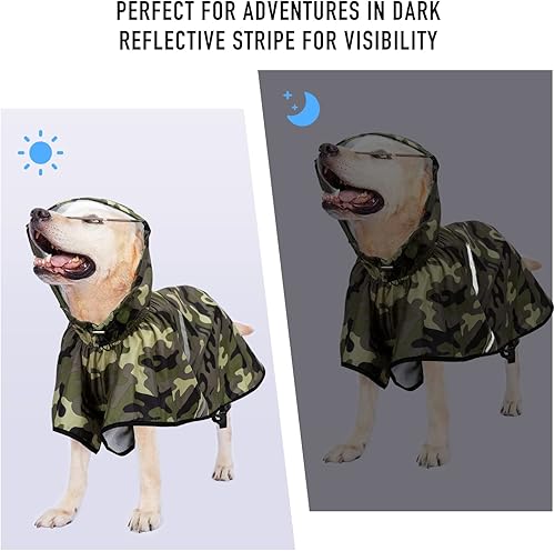 Miniatura 5 de Impermeable para perros con correa ajustable para el vientre y agujero para la correa, sudadera con capucha con tira reflectante, impermeable,