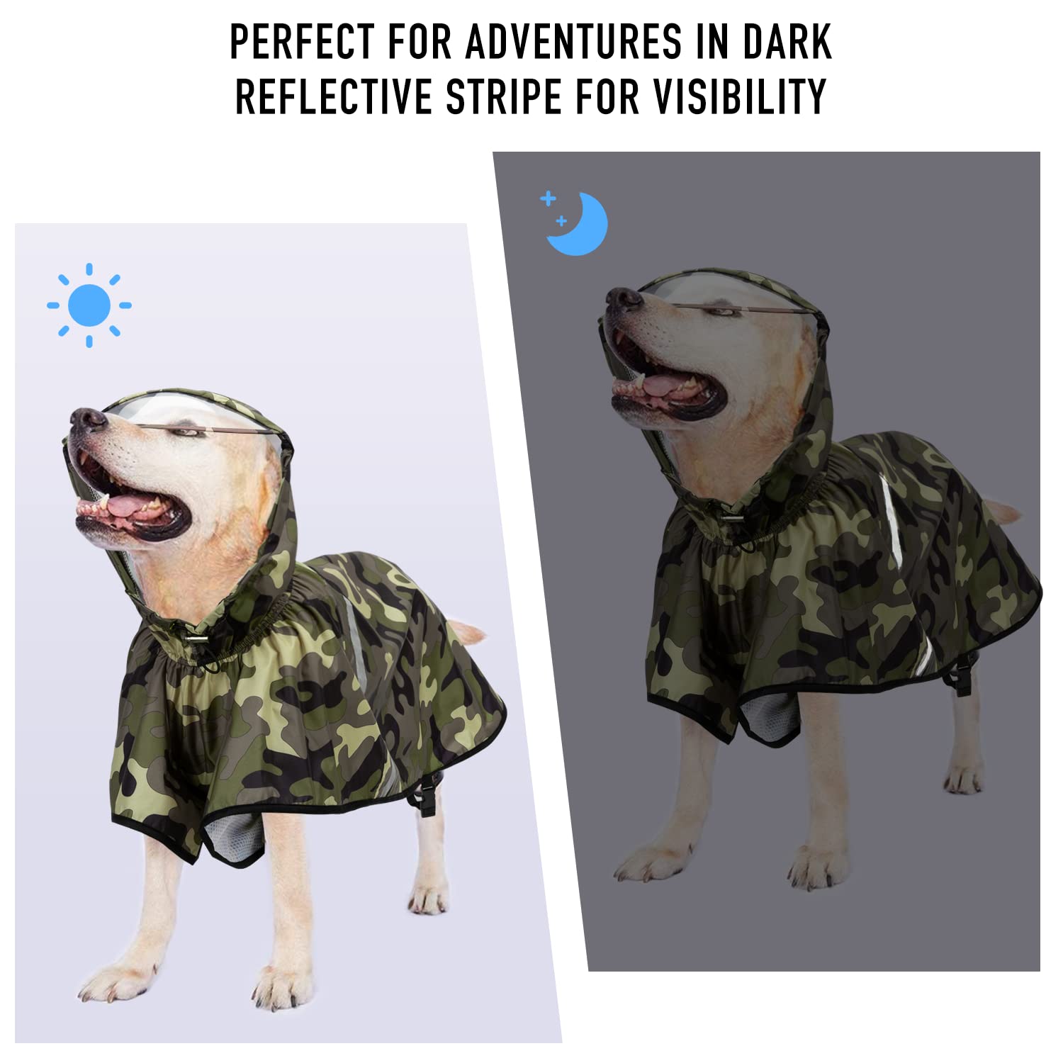 Dociote Hondenregenjas, waterdicht, met capuchon kraag en harnasopening, transparante bovenrand, ademend, aanpasbaar, voor middelgrote hond, blauw, 6XL