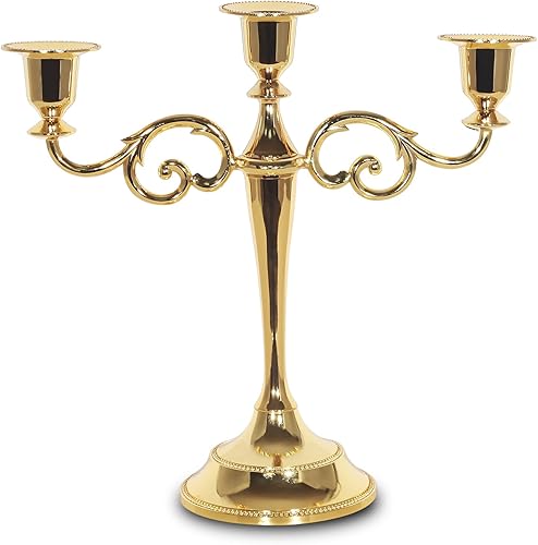 Candelabros de metal de 3 velas, portavelas de 10.6 pulgadas de alto, portavelas para eventos de boda, candelabro, soporte de vela dorado