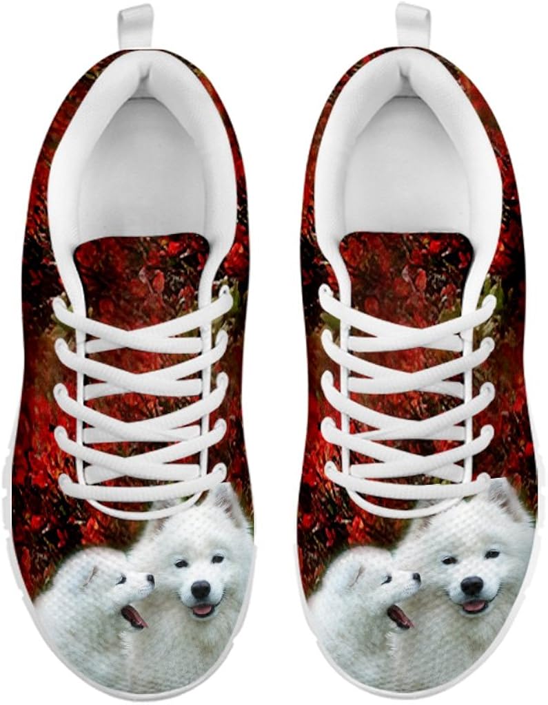 E&E Solutions White Husky Dog Print Casual Running Shoes