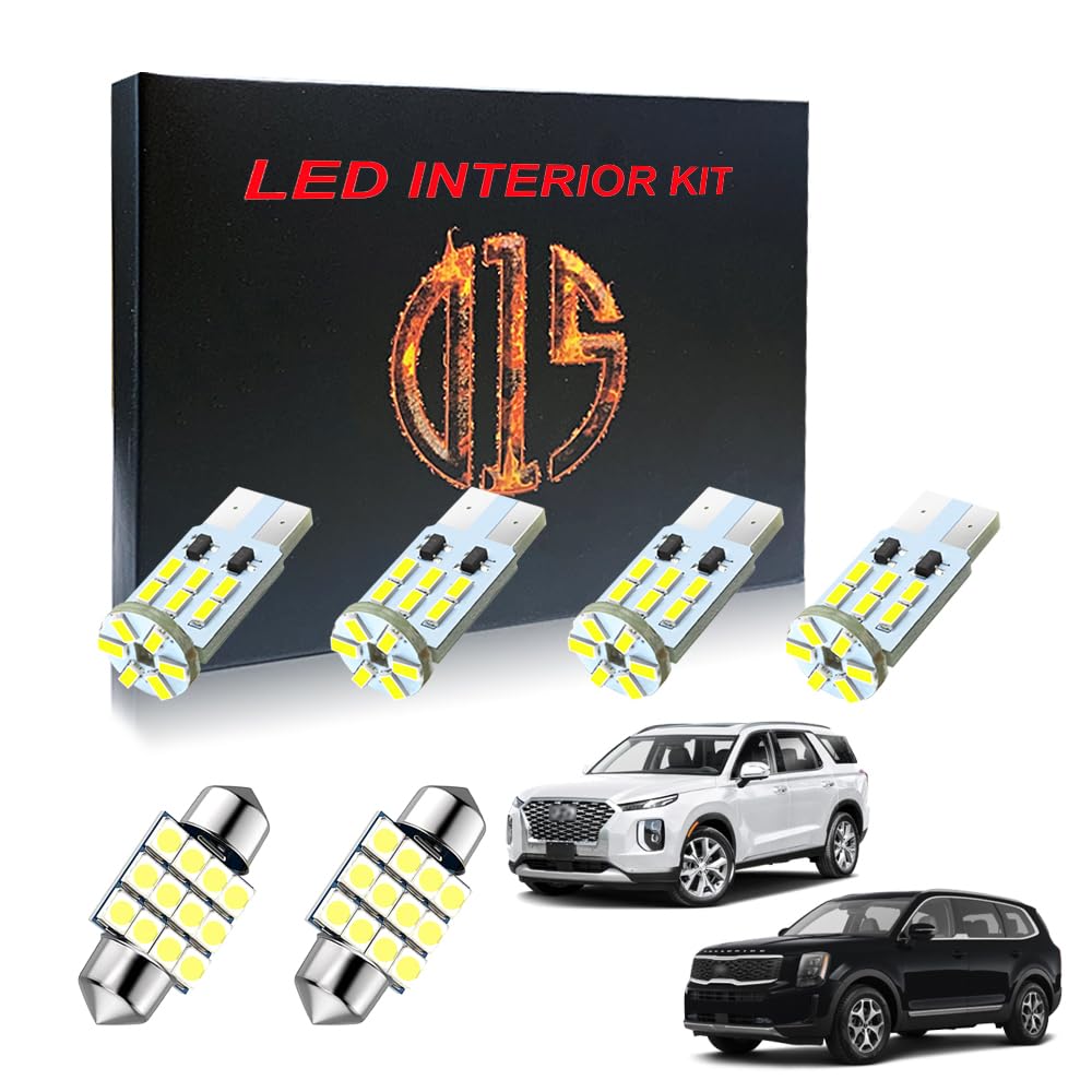 LED Interior Light Kit for 2020 2021 Kia Telluride LX Hyundai Palisade 6000k White Map Dome Visor Cargo License Plate Bulbs 3014 SMD (9 Pieces)