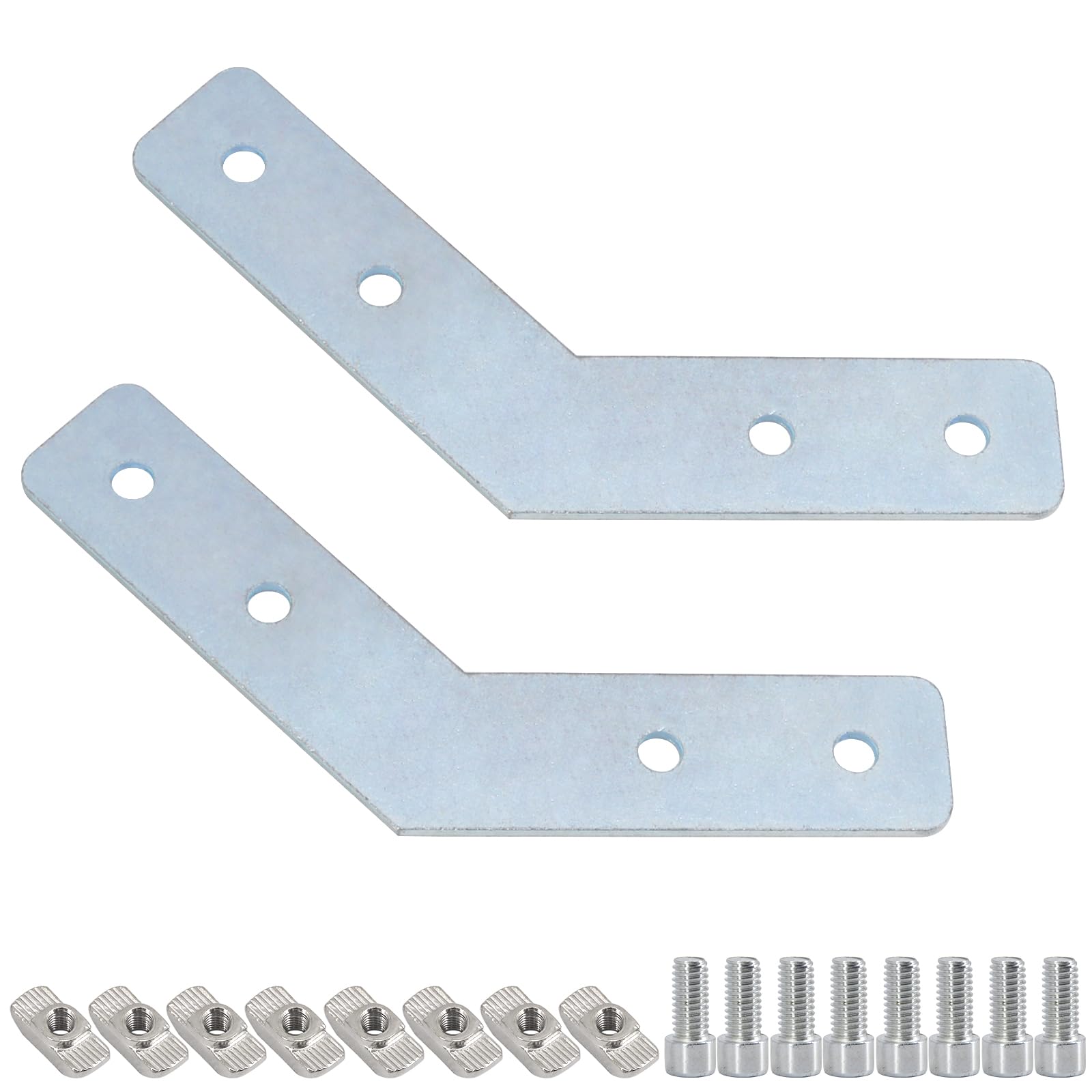 (2 Pieces) 135 Degree Flat L Brackets 4040 Series European Standard Aluminum Profile Extrusion Corner Brace Angle Support Bracket Joining Plates Including T Nuts and Bolts