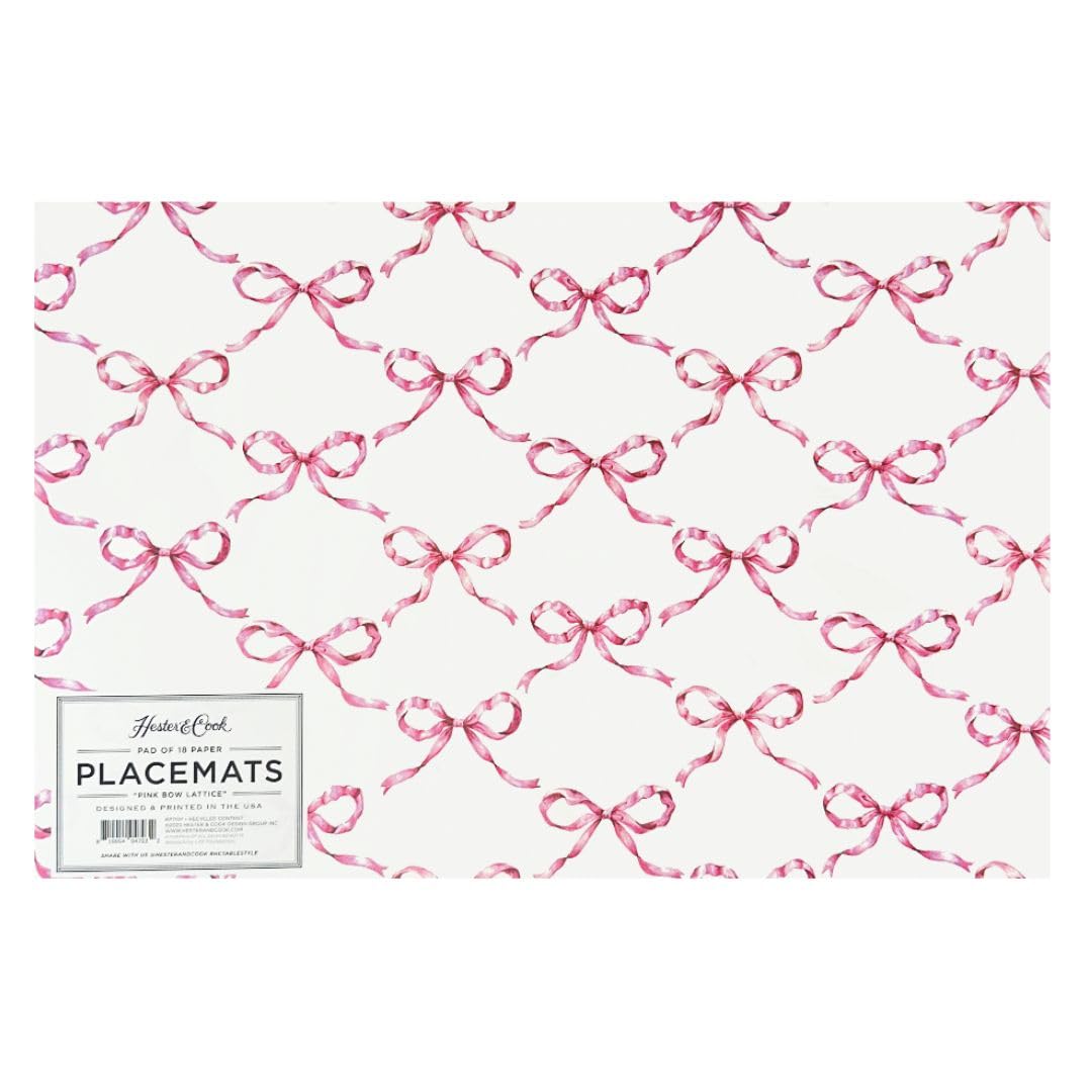 Manteles individuales de papel desechables para mesa de comedor, diseño de cuadros cruzados de lazo rosa para fiestas, 24 hojas por bloc, hechos en Estados Unidos