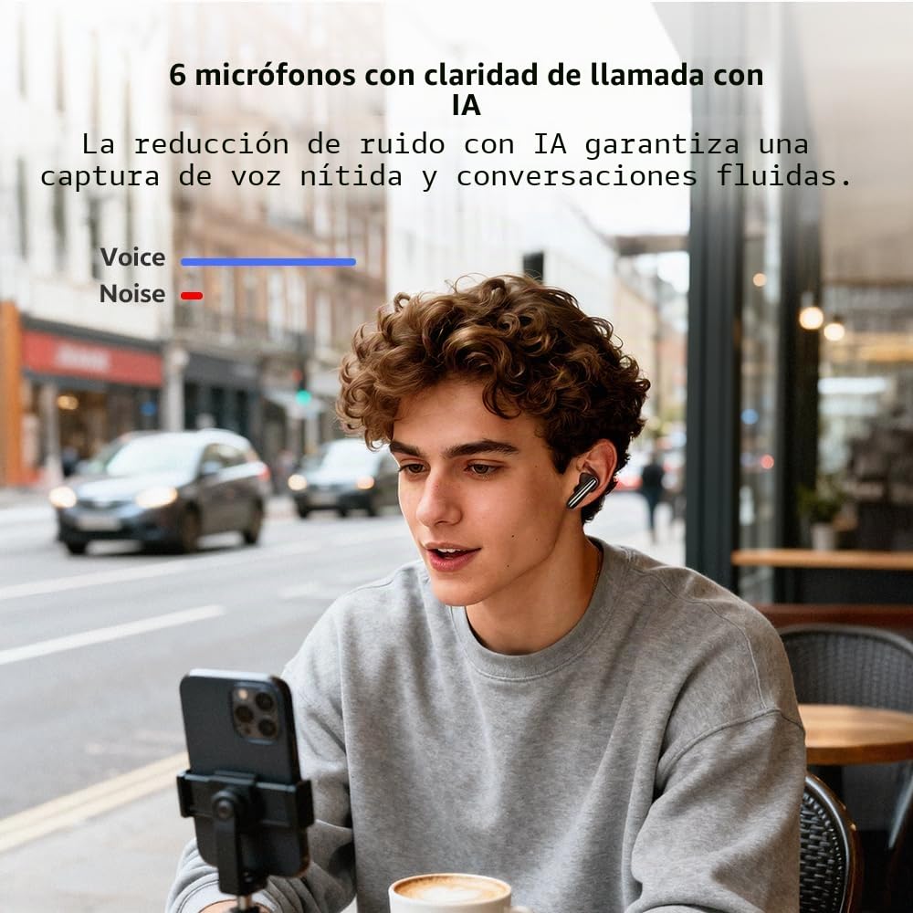 QCY Melobuds N60 Auriculares Inalámbricos con Cancelación de Ruido Adaptativa, ANC en Tiempo Real, Bluetooth 6.0, Hi-Res Sonido LDAC, Graves Intensos, Llamadas Claras con IA y 6Mics, 45H Reproducción | LDAC Hi-Res, -56dB ANC, controladores dinámicos de 6