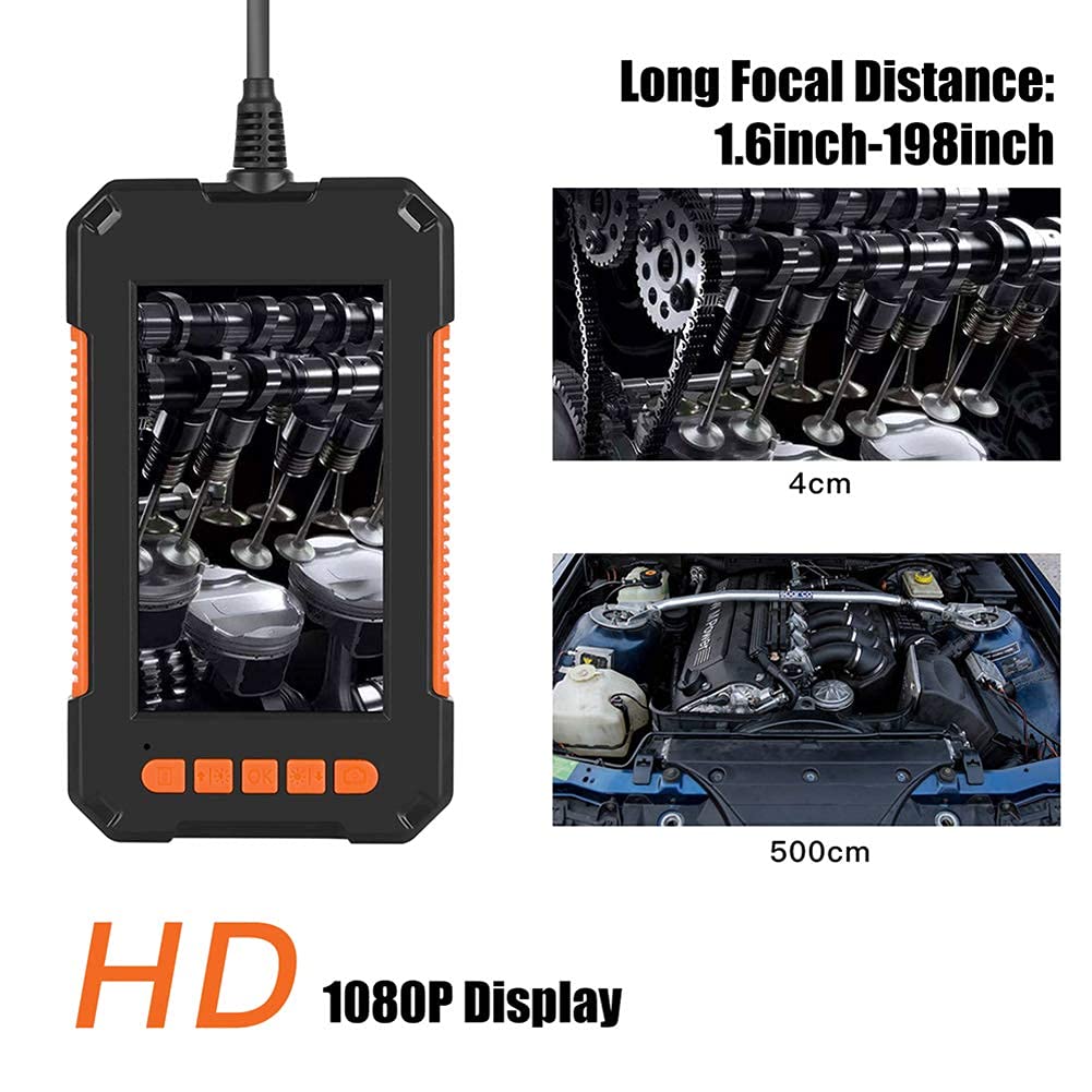 Endoscopio Industriale, Telecamere di Ispezione Endoscopio a Doppio Lente 1080P HD, Schermo LCD da 4,3 Pollici, Impermeabile IP67, con 8 luci LED, scheda TF 32G (10M)