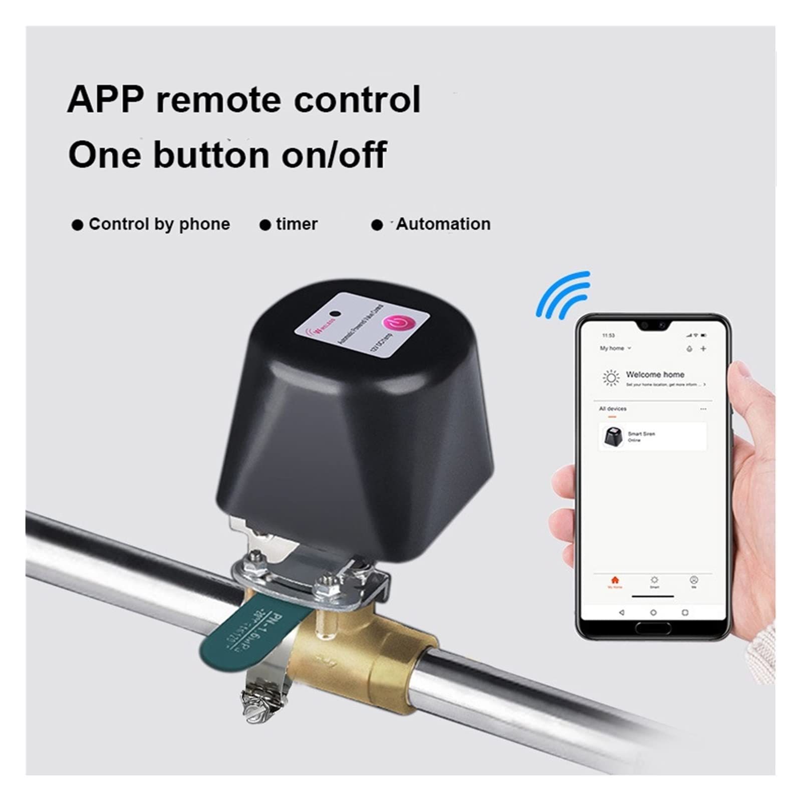 Válvula de agua inteligente Cierre la válvula de agua Wifi, sensor de agua WIFI con válvula de cierre automático Automatización de sirena inteligente Controlador de cierre de agua eléctrico Control