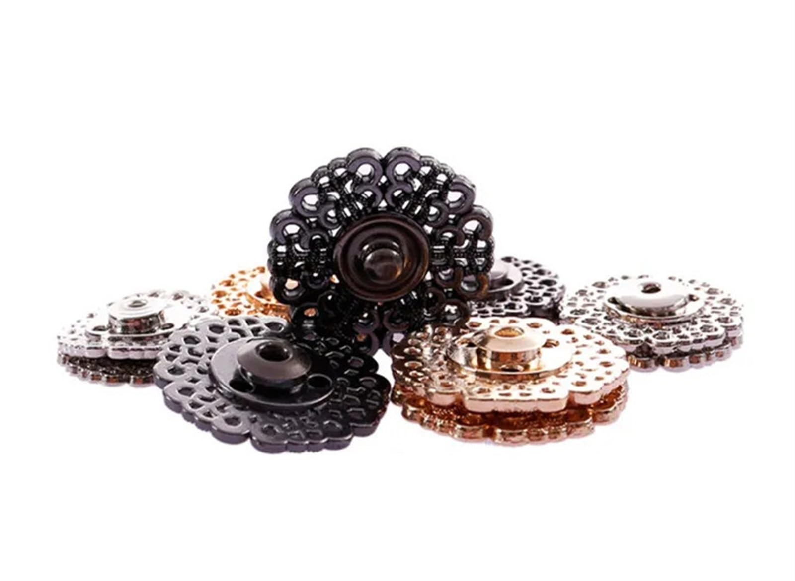 Botón decorativo, Botones 5 pares/lote Botón a presión de metal dorado/negro Botones con cierre de 18 mm/21 mm/25 mm Botones invisibles con forma de flor Botones de traje de moda(Antique Silver,25mm)