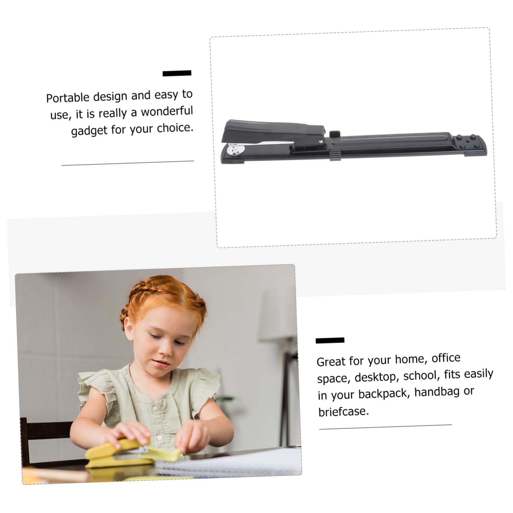 Cucitrice Braccio lungo Ufficio e Scuola, Pinzatrice Manuale da Scrivania in Metallo e Plastica Bordi Lisci, Strumento per Fissaggio Documenti in Casa, Ufficio e Aula