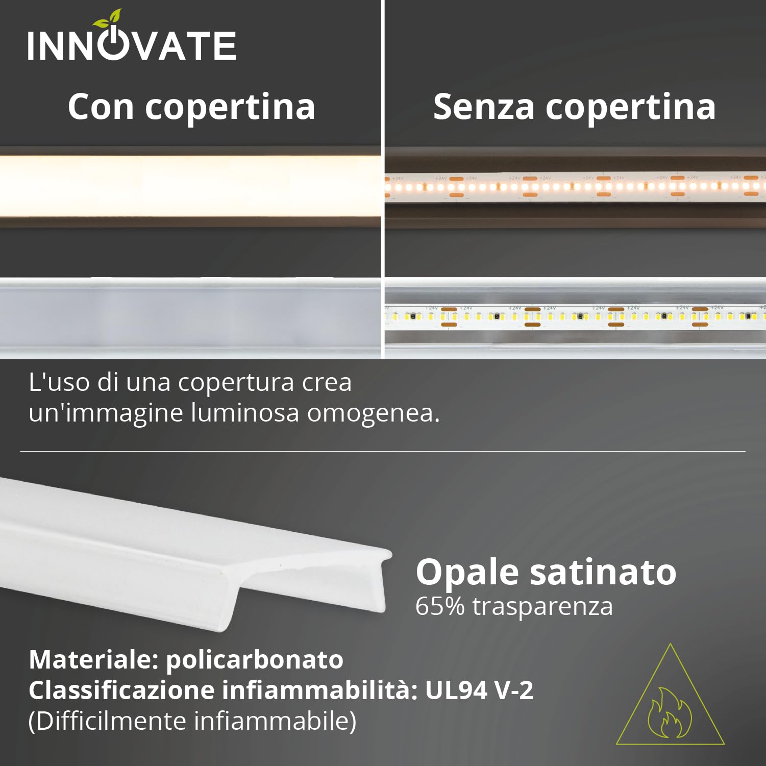 Profilo LED Per Cartongesso INNOVATE 2m Con Diffusore | Angolo Esterno | Alluminio Anodizzato - 6